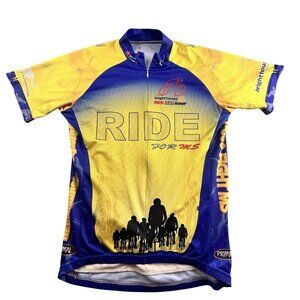 Primal bicycle cycling Jersey men's Medium Yellow Blue 3/4 zip Ride for MS Cure